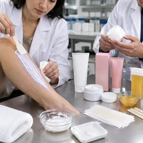 Depilatory cream sample review for texture, application, and private label packaging