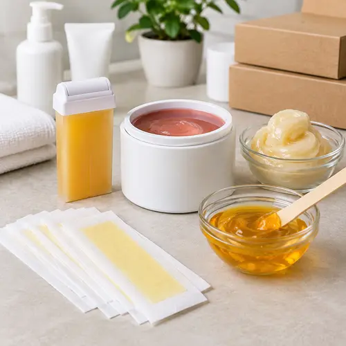 Wax strips, hot wax, sugar wax, and roll-on cartridge samples for private label review