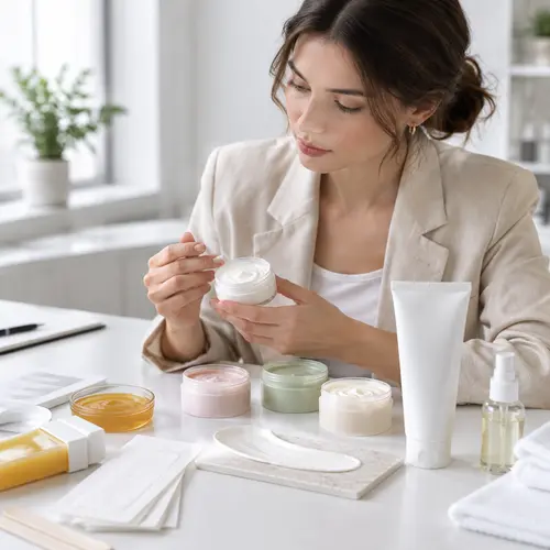 Depilatory cream samples and retail tube reviewed for texture and dispensing.